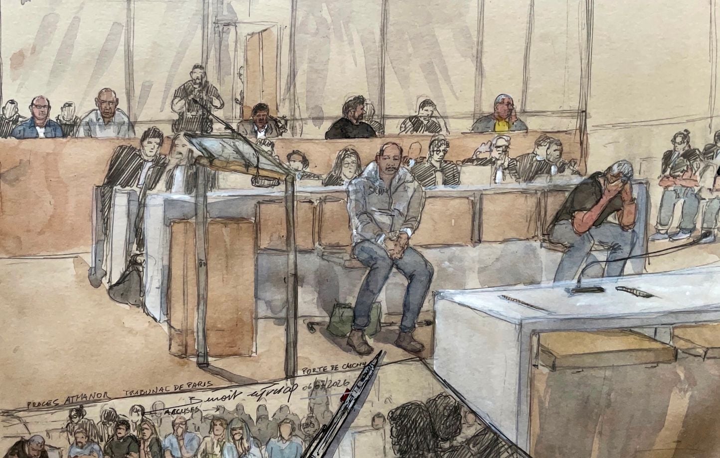 Sketch d'audience du procès Athanor